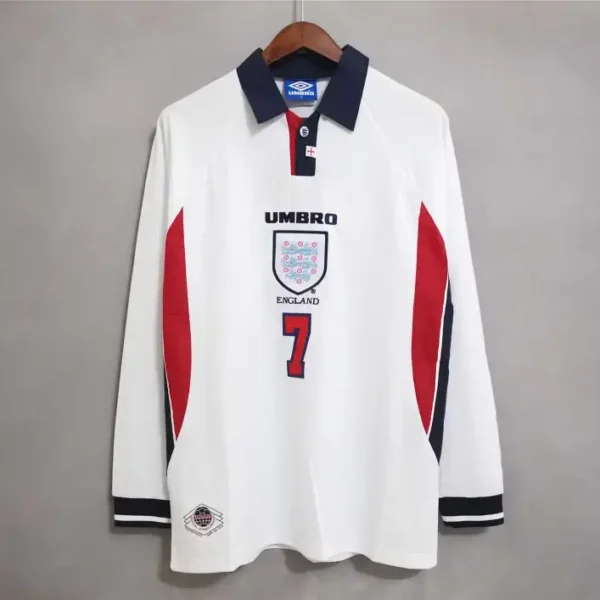 1998 England World Cup Home Retro Jersey Long Sleeve #7 BACKHAM #20 OWEN