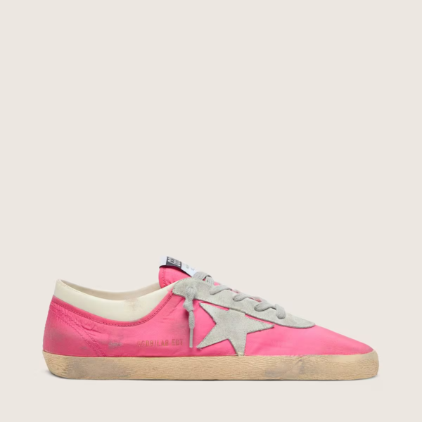 Golden Goose Super-Star in neon pink nylon with light gray suede star