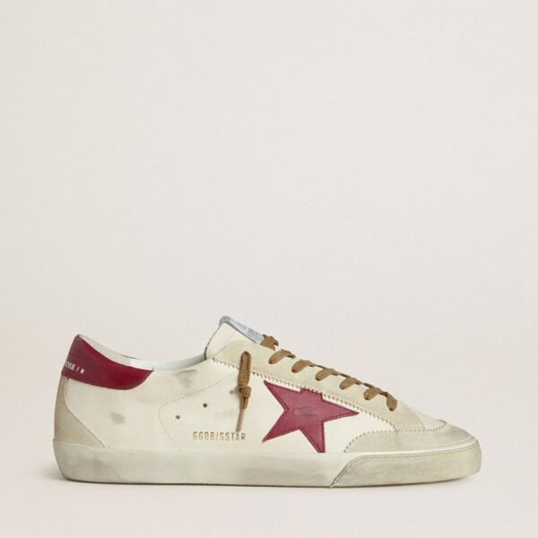 Golden Goose Super-Star with red leather star and beige suede inserts