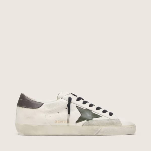 Golden Goose Super-Star in nappa with green leather star and gray leather heel tab