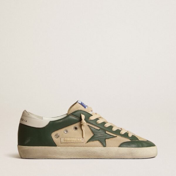 Golden Goose Super-Star in cream mesh and green nappa with nappa star