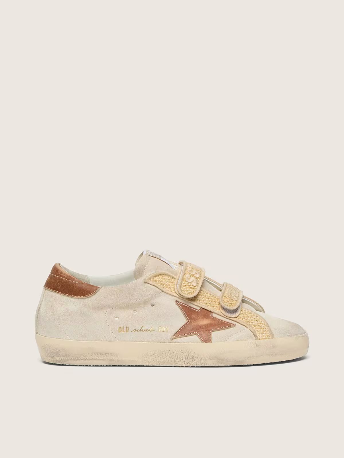 1 Golden Goose Old School in pearl suede with brick-red leather star and raffia strap - Image 1