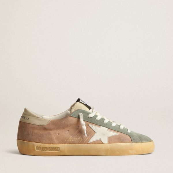 Golden Goose Super-Star in brown and green suede with white nappa leather star