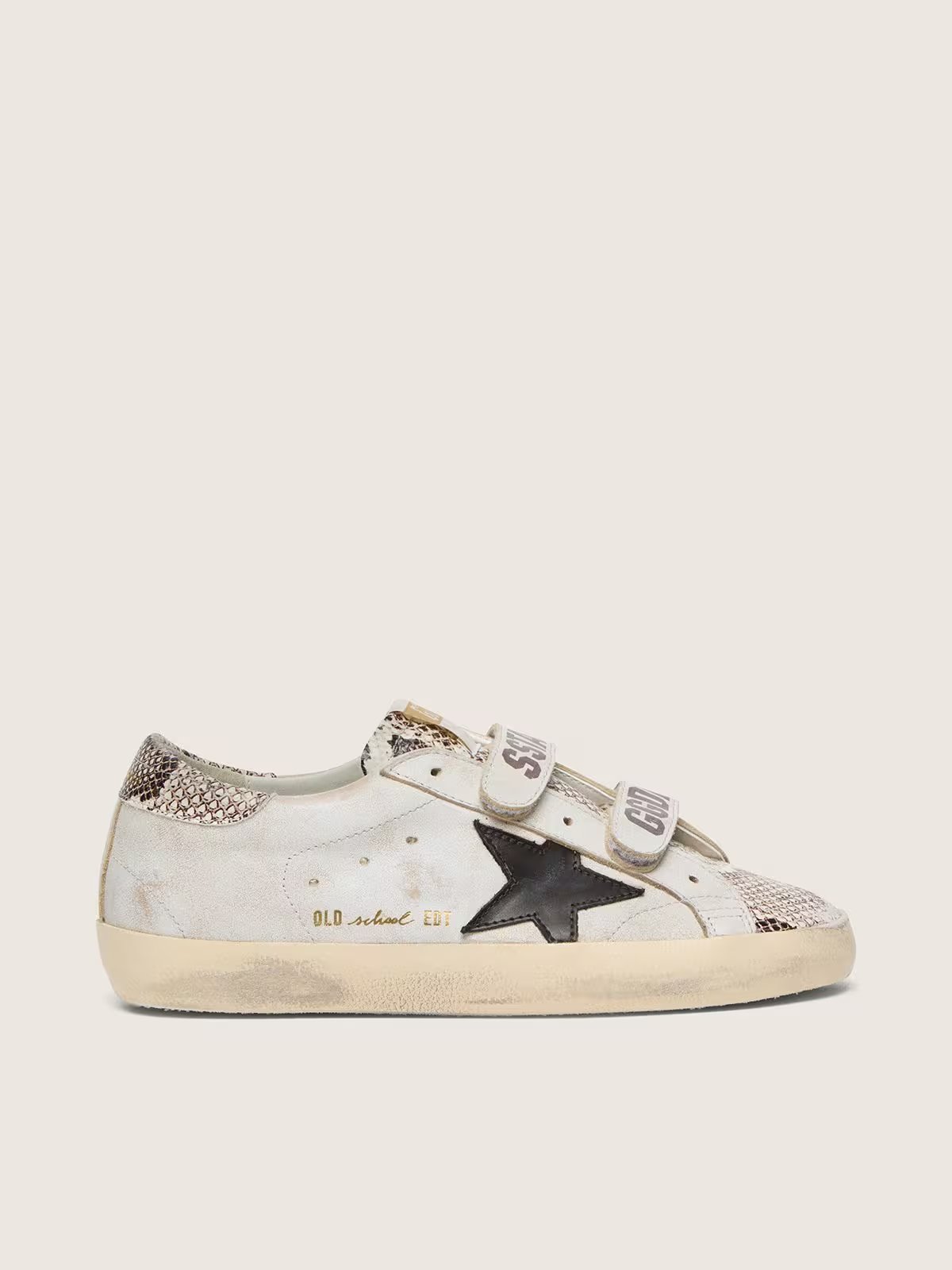 1 Golden Goose Old School in white leather with black leather star and snake-print inserts - Image 1