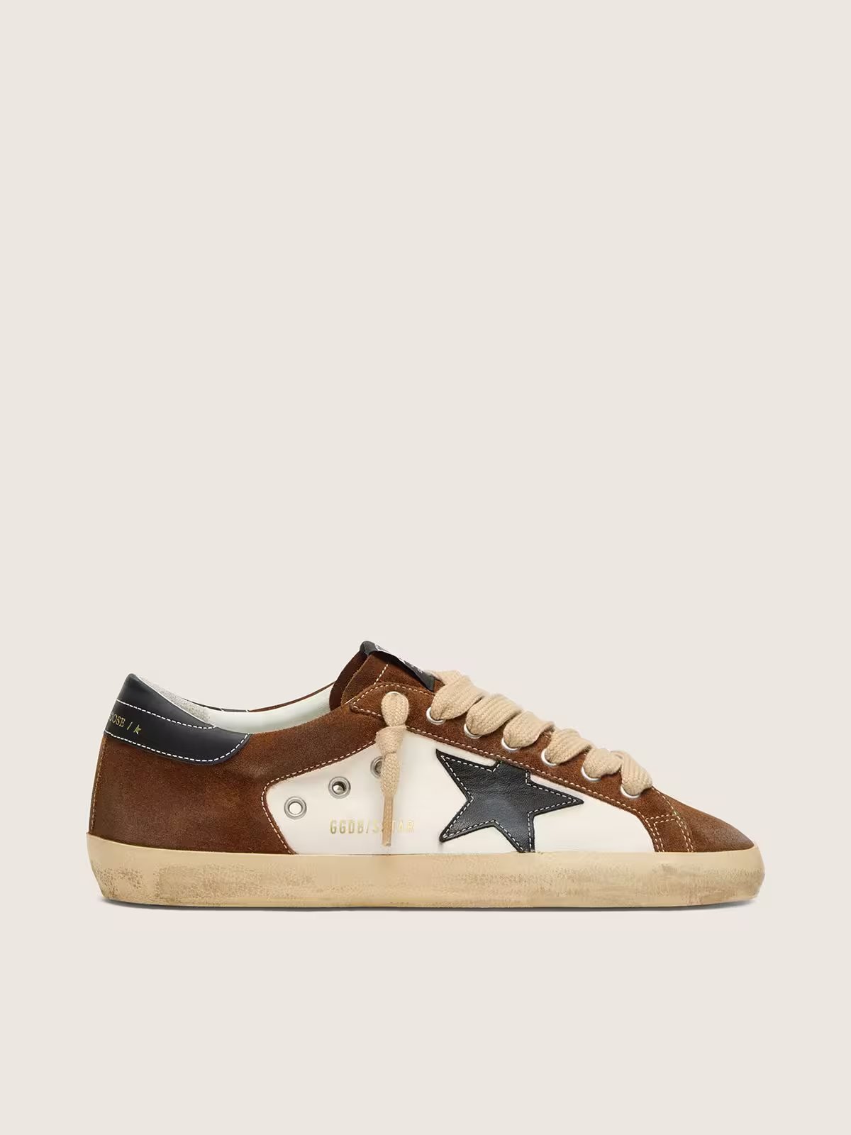 1 Super-Star in white leather and brown suede with black leather star - Image 1