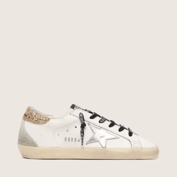 Golden Goose white leather Super-Star with glittery heel tab