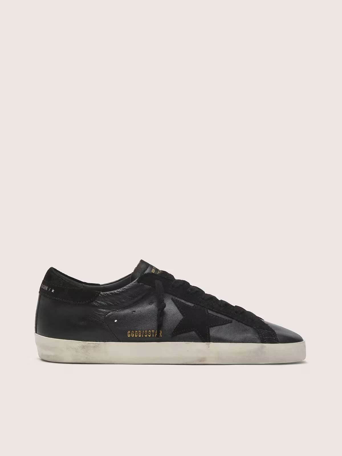 1 Super-Star in black nappa with black suede star and heel tab - Image 1