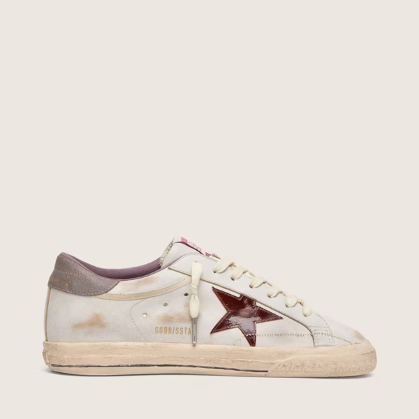 Golden Goose Super-Star in white leather with burgundy laminated leather star