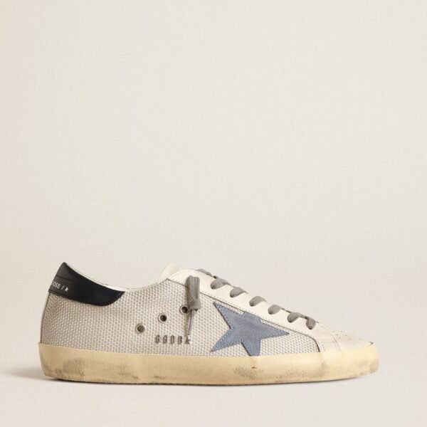 Super-Star in pale silver mesh with light blue suede star