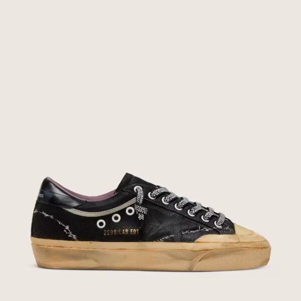 Super-Star LAB in black laminated suede and nylon with raised star and laces with crystals