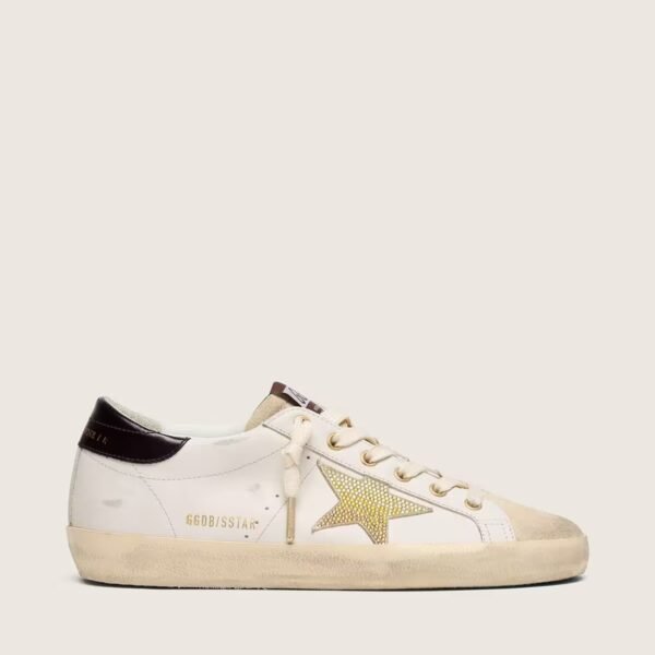 Golden Goose Super-Star in white leather with gold Swarovski star