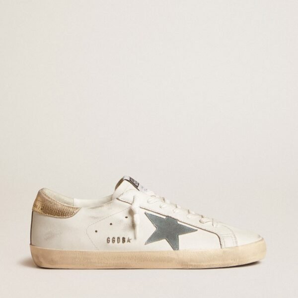 Super-Star with suede star and platinum snake-print leather heel tab