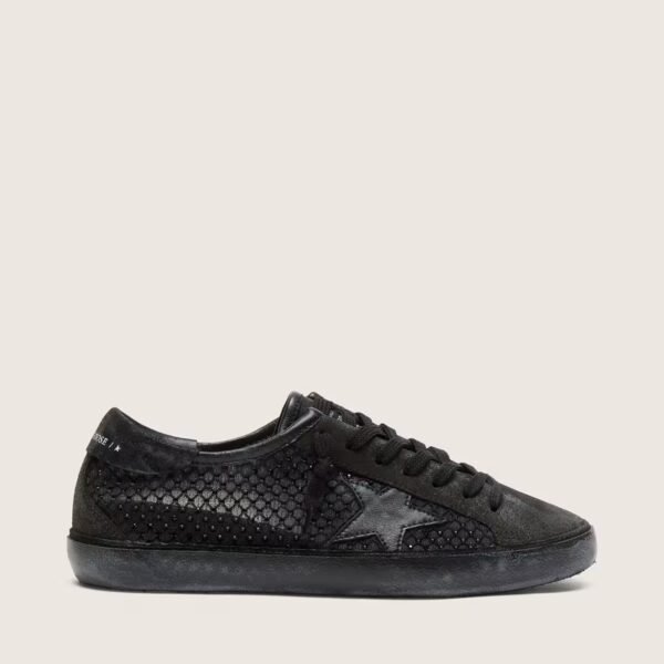 Golden Goose Super-Star LTD in perforated black suede with black star and crystals