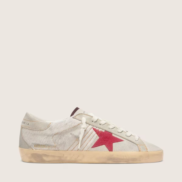 Golden Goose Super-Star LTD in white pony skin with red suede star