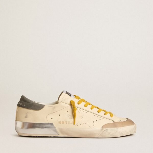 Super-Star in leather with perforated star and gray suede heel tab