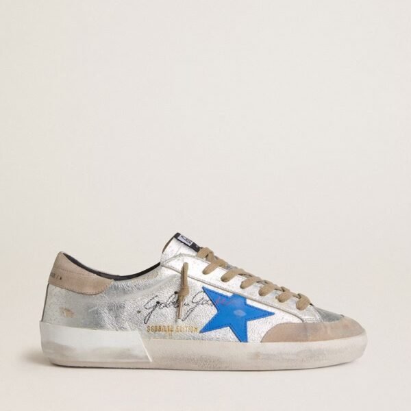 Super-Star LTD in silver metallic suede with leather star and suede heel tab