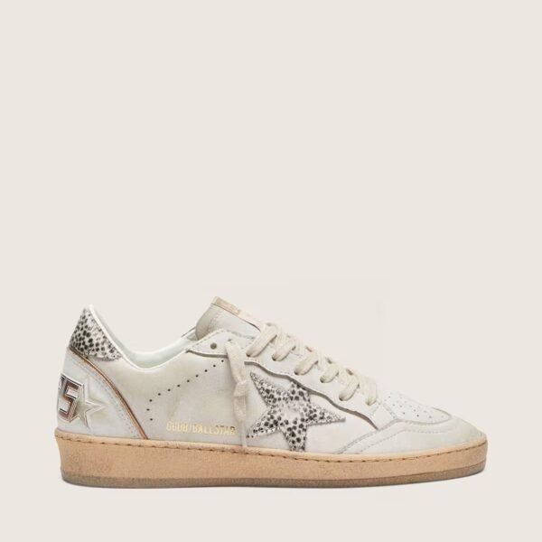 Ball Star in white leather with animal-print pony skin star