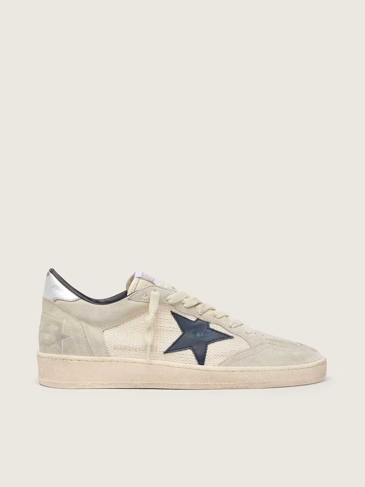 1 Ball Star LTD in gray suede with blue star and cream-colored crochet inserts - Image 1