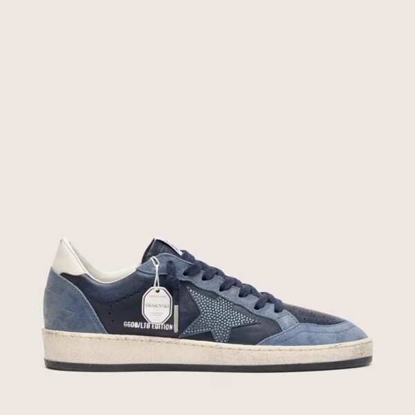 Ball Star LTD in dark blue leather with light blue Swarovski crystal star and suede inserts