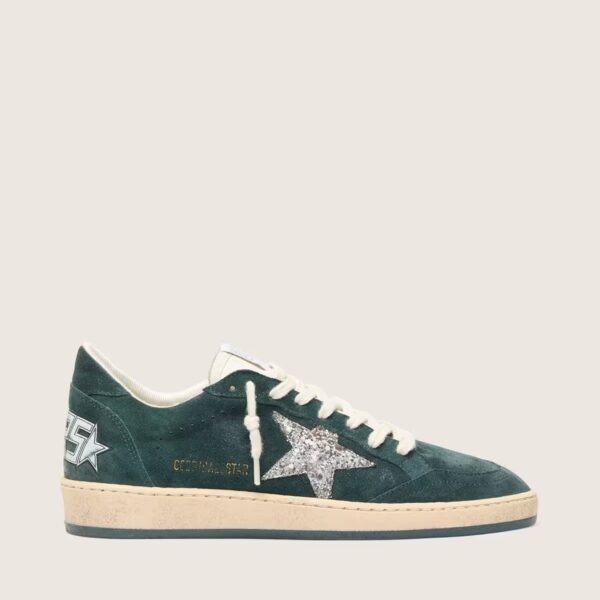 Ball Star in green suede with silver glitter star