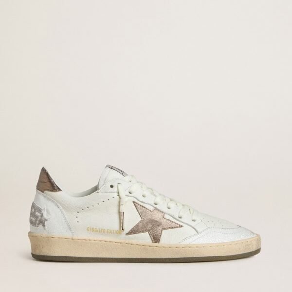 Ball Star in leather with platinum suede star and multicolor floral embroidery