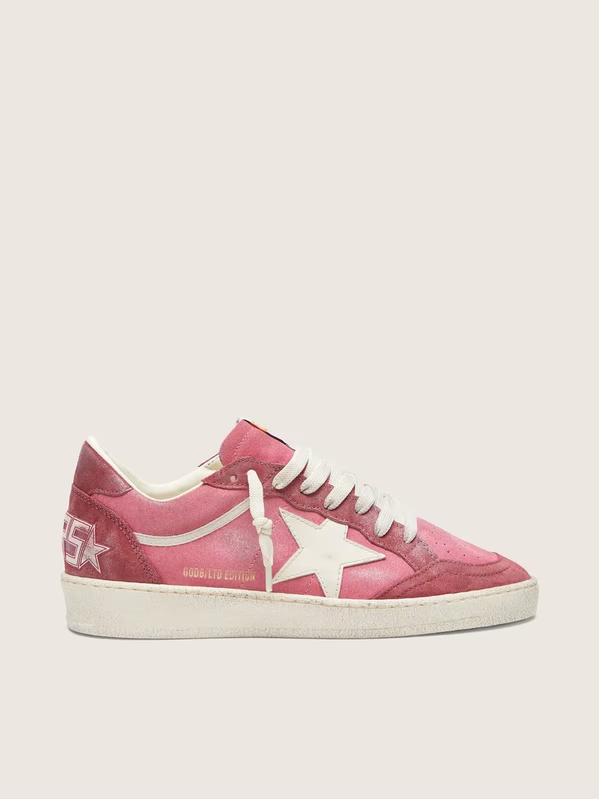 1 Ball Star LTD in pink suede with cream leather star and red suede inserts - Image 1