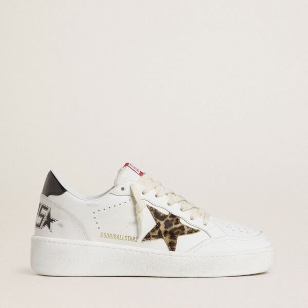 Ball Star with leopard pony skin star and black laminated leather heel tab