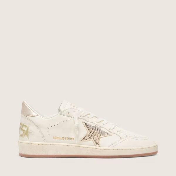 Ball Star in white leather with crystal star and metallic heel tab