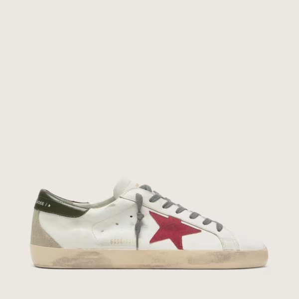 Golden Goose Super-Star with red suede star and green leather heel tab
