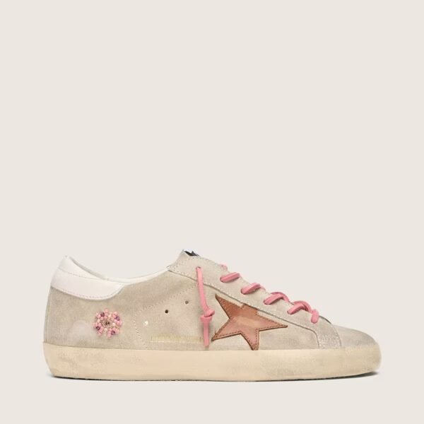 Golden Goose Super-Star LTD in pearl suede with brick-red star and embroidery