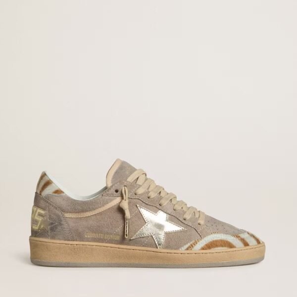 Ball Star LTD in suede with metallic leather star and zebra pony skin heel tab