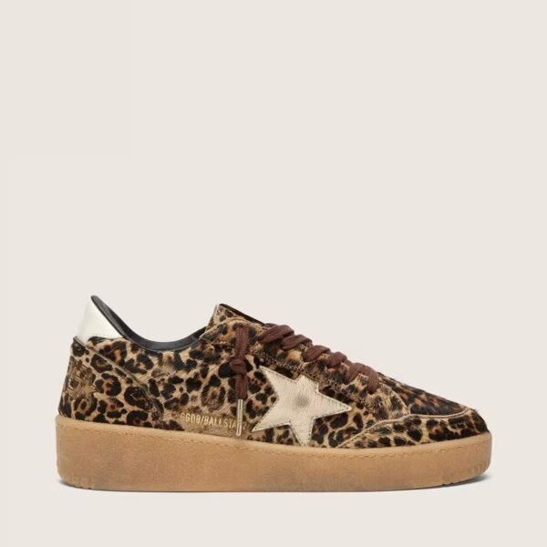 Ball Star in leopard-print pony skin with platinum leather star and white leather heel tab