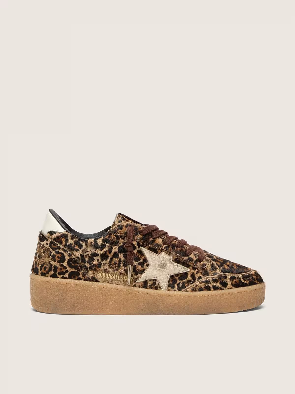 1 Ball Star in leopard-print pony skin with platinum leather star and white leather heel tab - Image 1