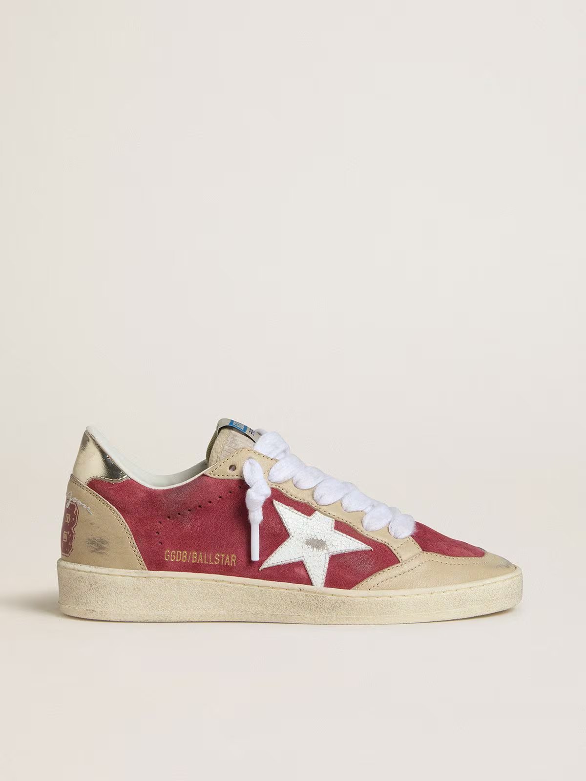 1 Ball Star in red suede with white crackle suede star and platinum leather heel tab - Image 1