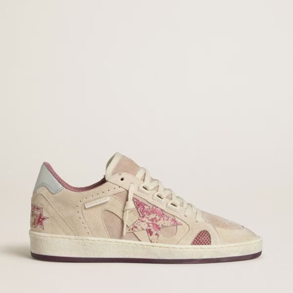 Ball Star LTD in pink and beige suede with pearl-gray leather heel tab