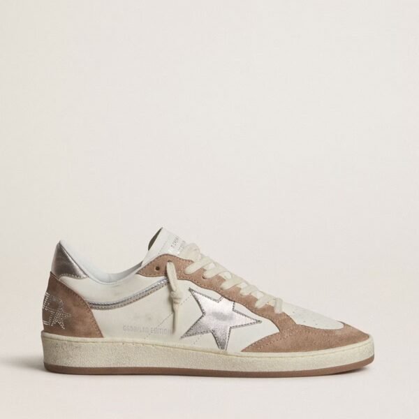 Ball Star LTD in white nappa leather and old rose suede with metallic silver leather star and heel tab