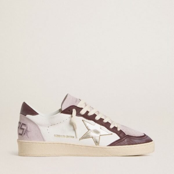 Ball Star LTD in nappa with platinum foiled leather star and burgundy nubuck leather heel tab