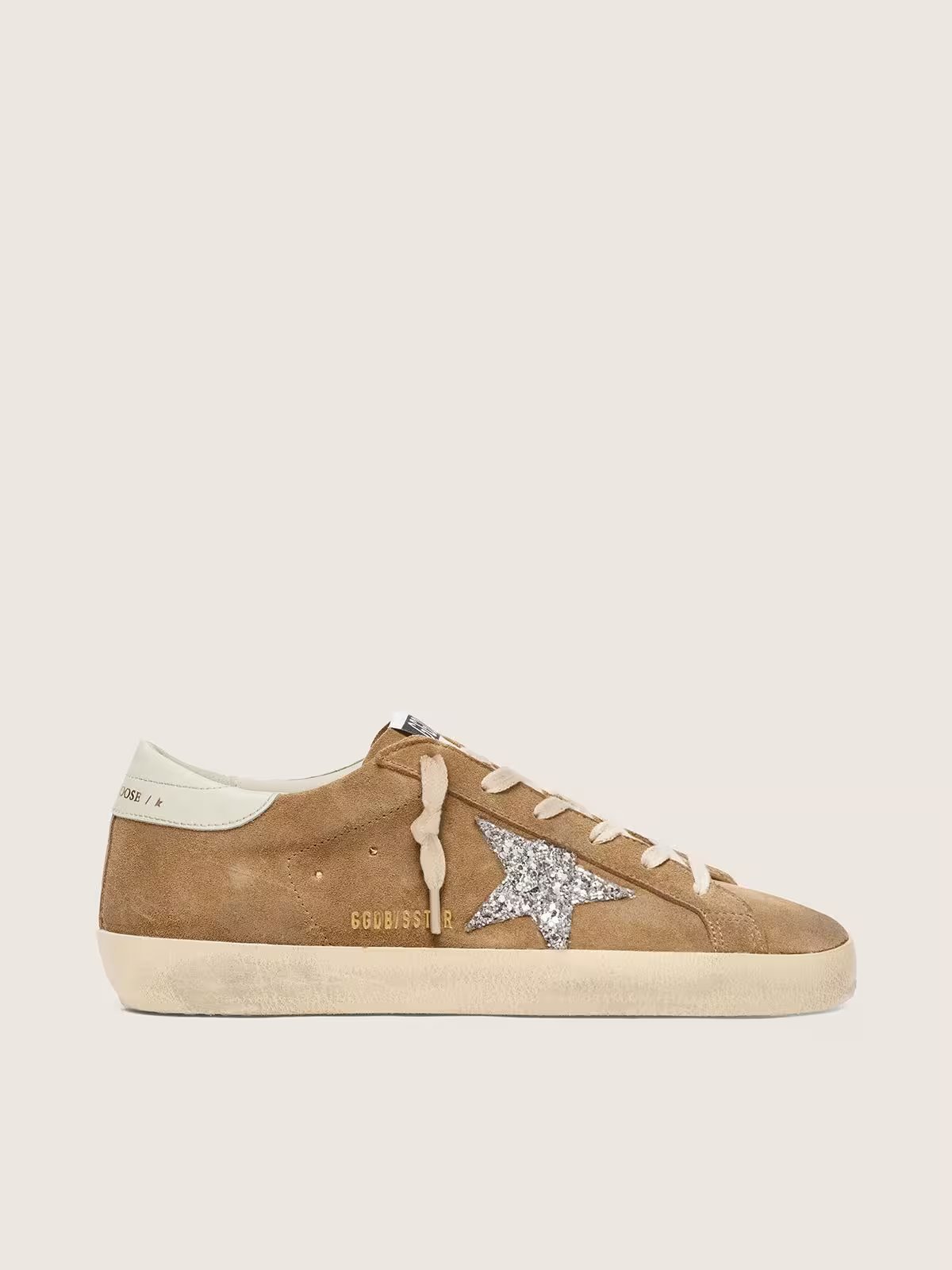 1 Golden Goose Super-Star in tobacco suede with silver glitter star - Image 1