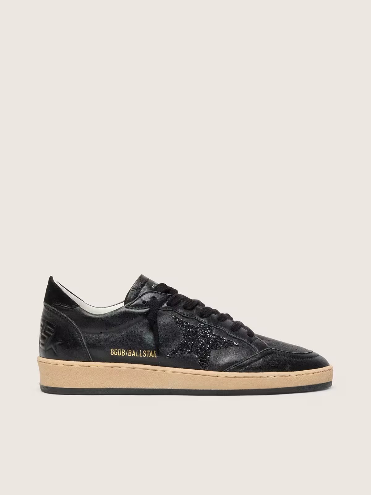 1 Ball Star in black nappa with black glitter star and suede heel tab - Image 1