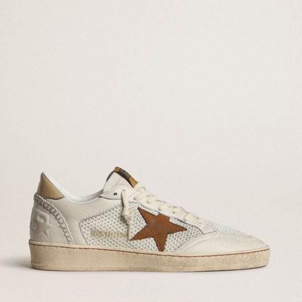 Ball Star in white nappa and mesh with tobacco-colored nubuck star and beige heel tab