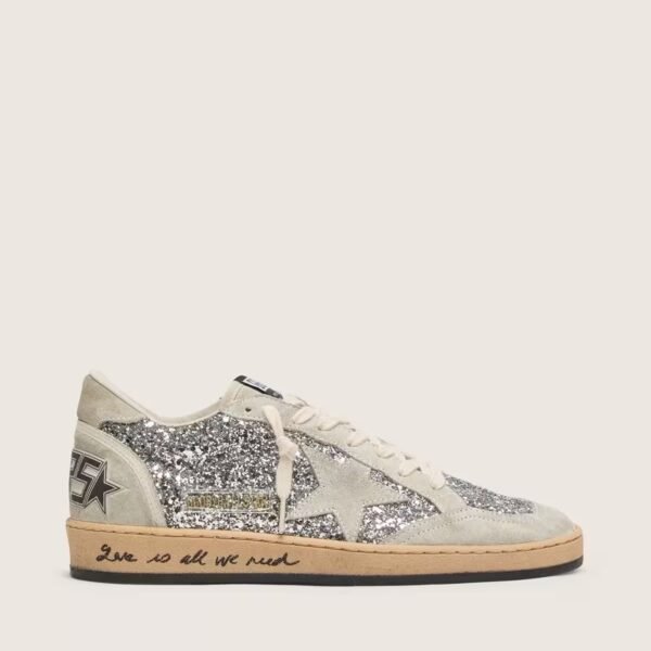 Ball Star in silver glitter with ice-gray suede inserts
