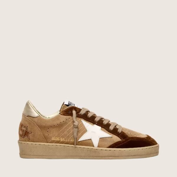 Ball Star in tobacco suede with white leather star and cognac velvet inserts