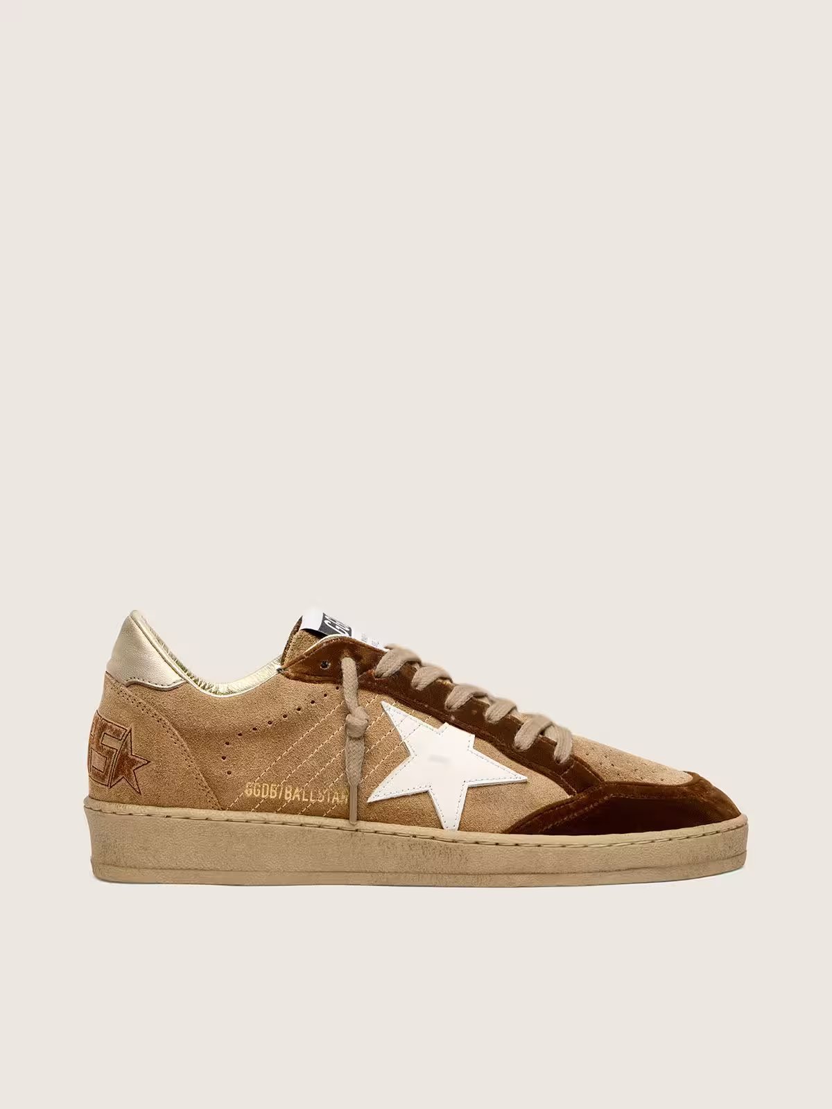 1 Ball Star in tobacco suede with white leather star and cognac velvet inserts - Image 1