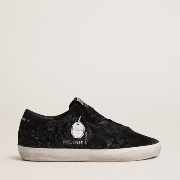 Golden Goose Super-Star in black pony skin with black Swarovski crystals and black suede star