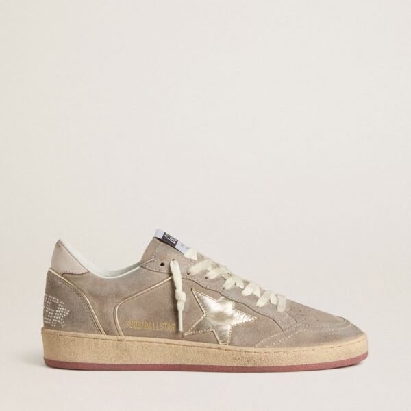 Star in beige suede with gold metallic leather star and bead lettering