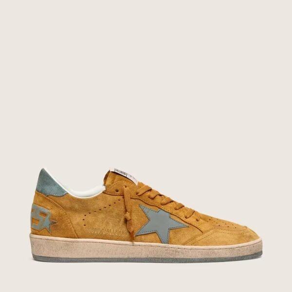 Ball Star in ocher suede with leather star and light blue suede heel tab