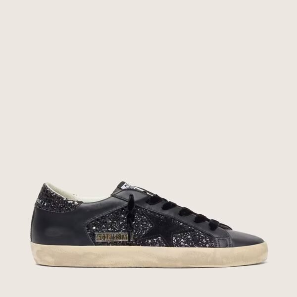 Golden Goose Super-Star in black glitter with black suede star and leather inserts