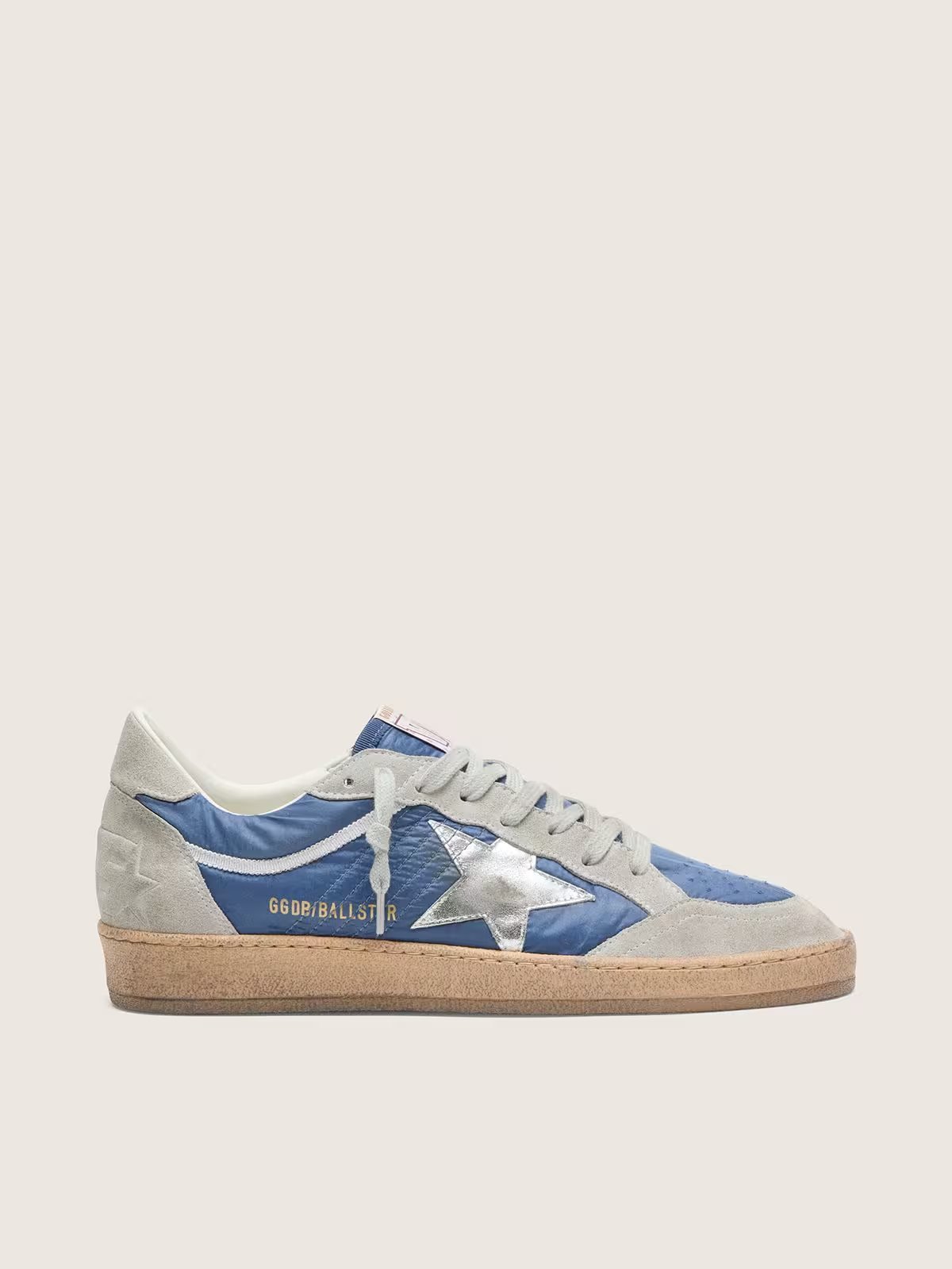 1 Ball Star in denim-blue nylon with light gray suede inserts and metallic silver leather star - Image 1