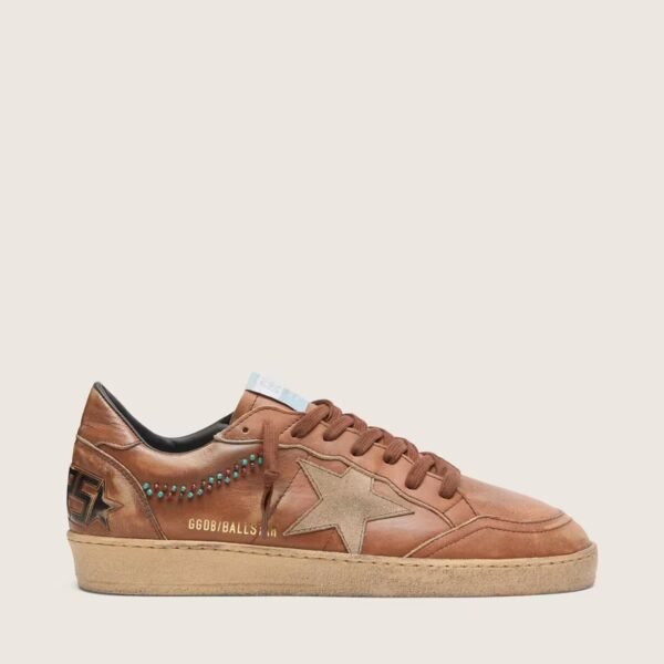 Ball Star in brown leather with beige suede star and beads