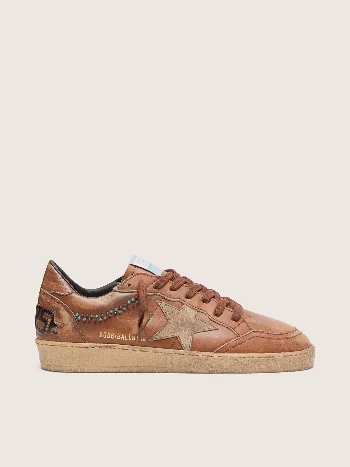 1 Ball Star in brown leather with beige suede star and beads - Image 1